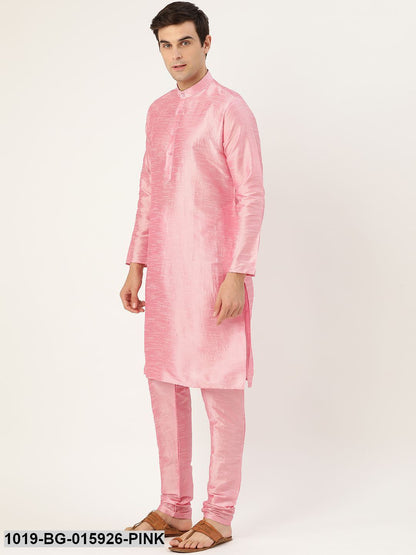 Men's Silk Blend Pink Kurta Pyjama & Black Nehru jacket Combo