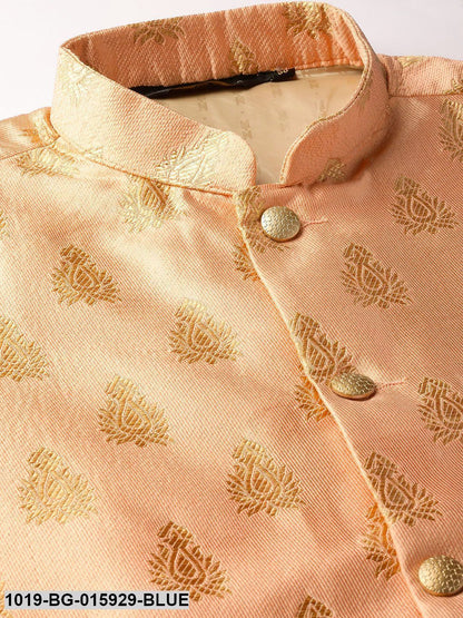 Men's Silk Blend Royal Blue Kurta Pyjama & Peach Nehru jacket Combo