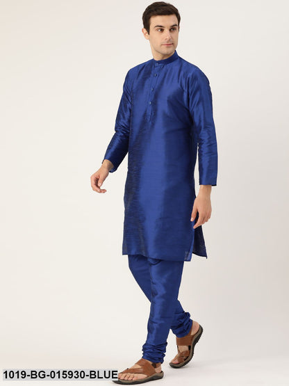 Men's Silk Blend Royal Blue Kurta Pyjama & Pink Nehru jacket Combo