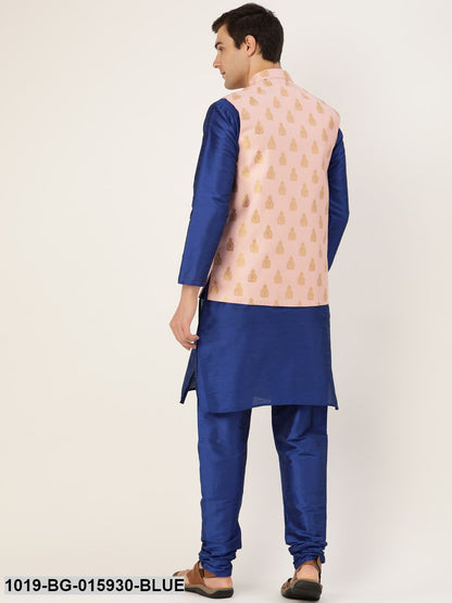 Men's Silk Blend Royal Blue Kurta Pyjama & Pink Nehru jacket Combo