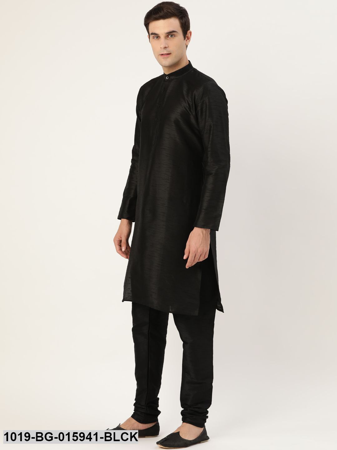 Men's Silk Blend Black Kurta Pyjama & Magenta Nehru jacket Combo