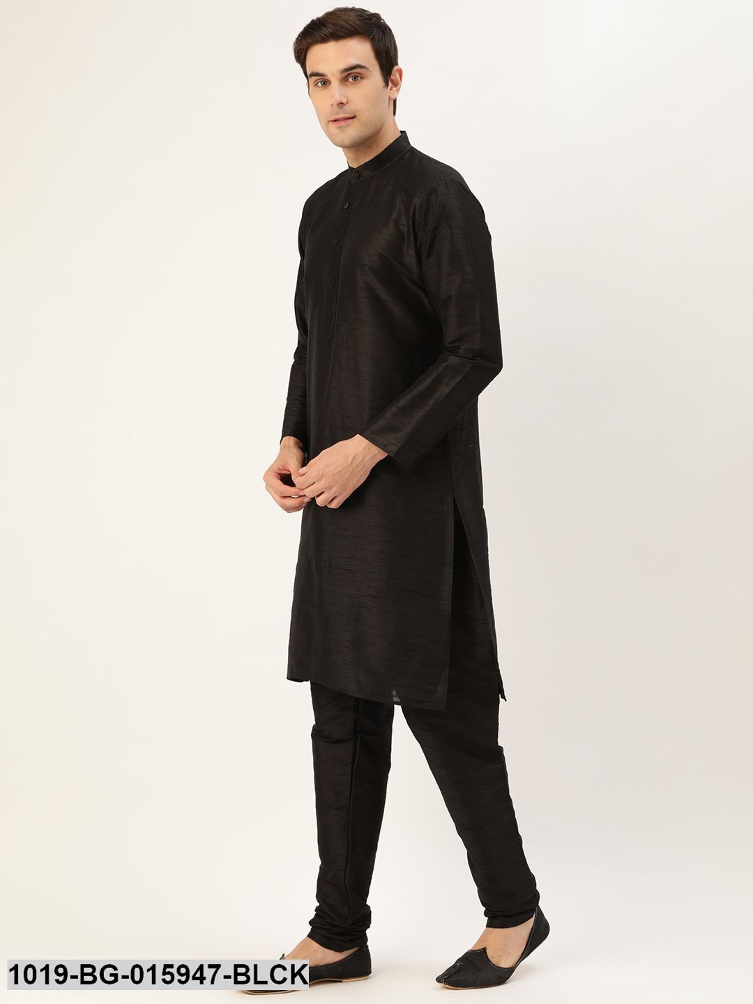 Men's Silk Blend Black Kurta Pyjama & Maroon Nehru jacket Combo