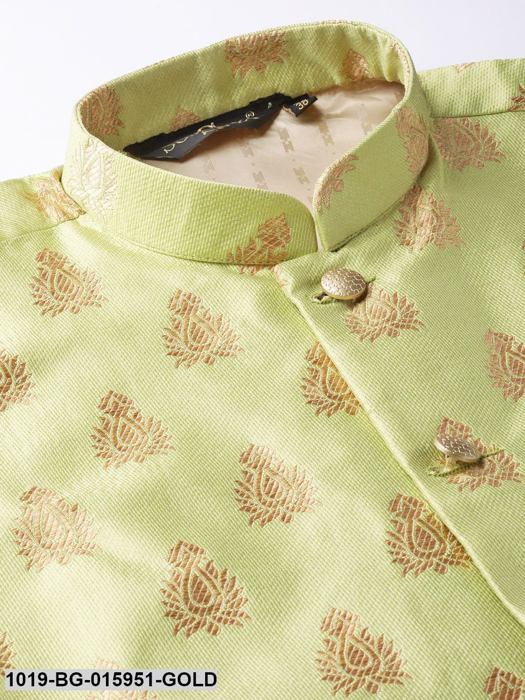 Men's Silk Blend Gold Kurta Pyjama & Green Nehru jacket Combo