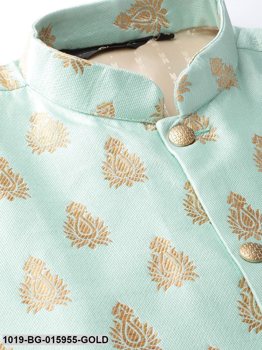 Men's Silk Blend Gold Kurta Pyjama & Sea Green Nehru jacket Combo