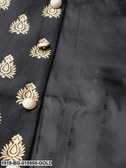 Men's Silk Blend Gold Kurta Pyjama & Black Nehru jacket Combo