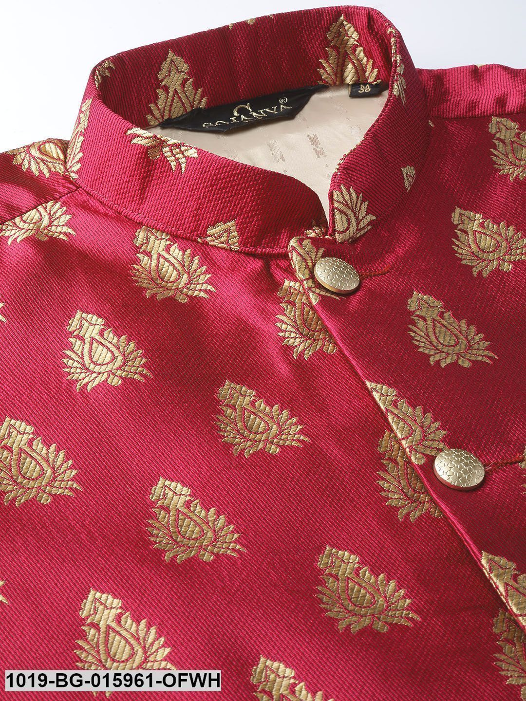 Men's Silk Blend Off White Kurta Pyjama & Magenta Nehru jacket Combo