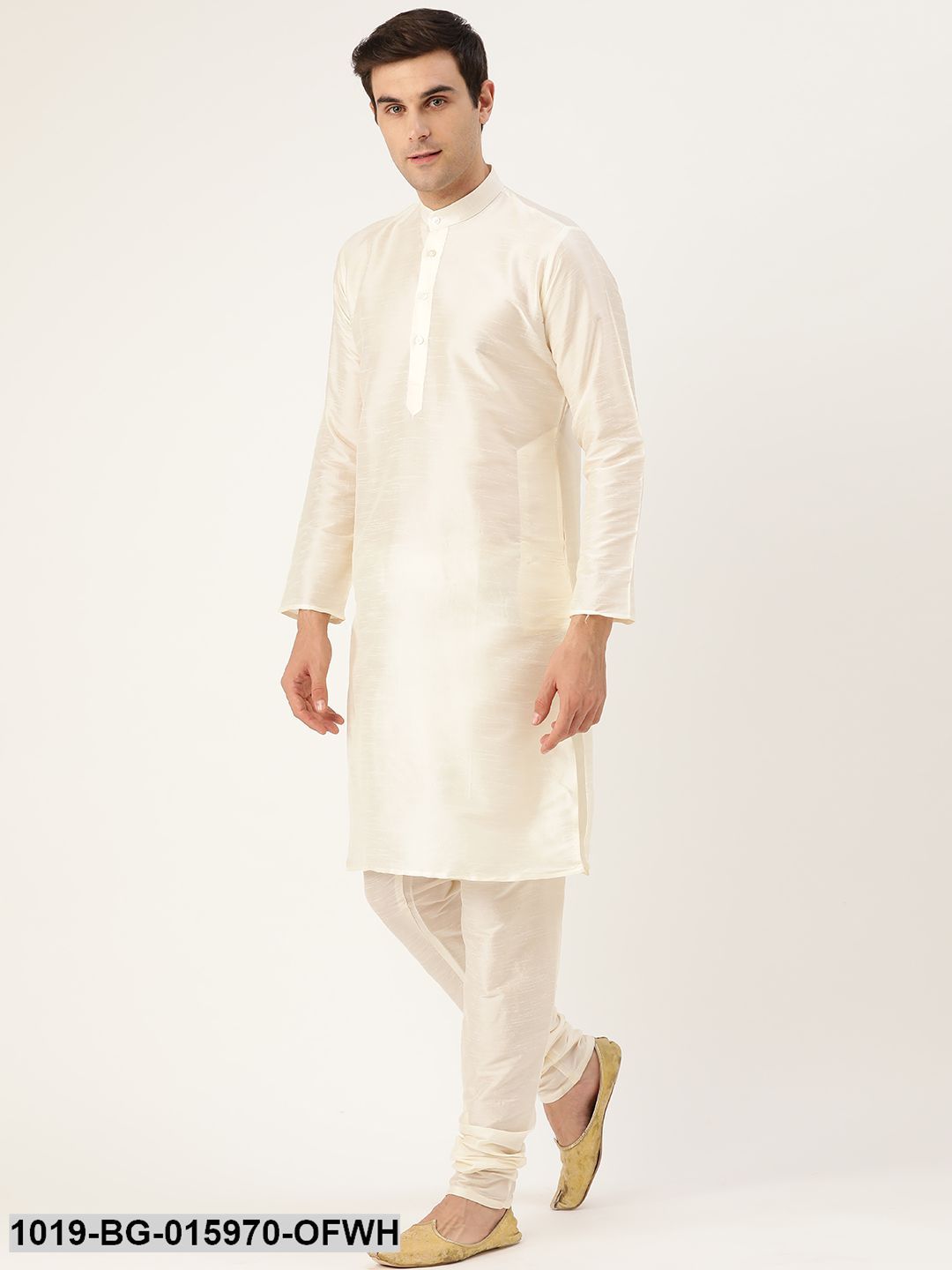 Men's Silk Blend Off White Kurta Pyjama & Pink Nehru jacket Combo