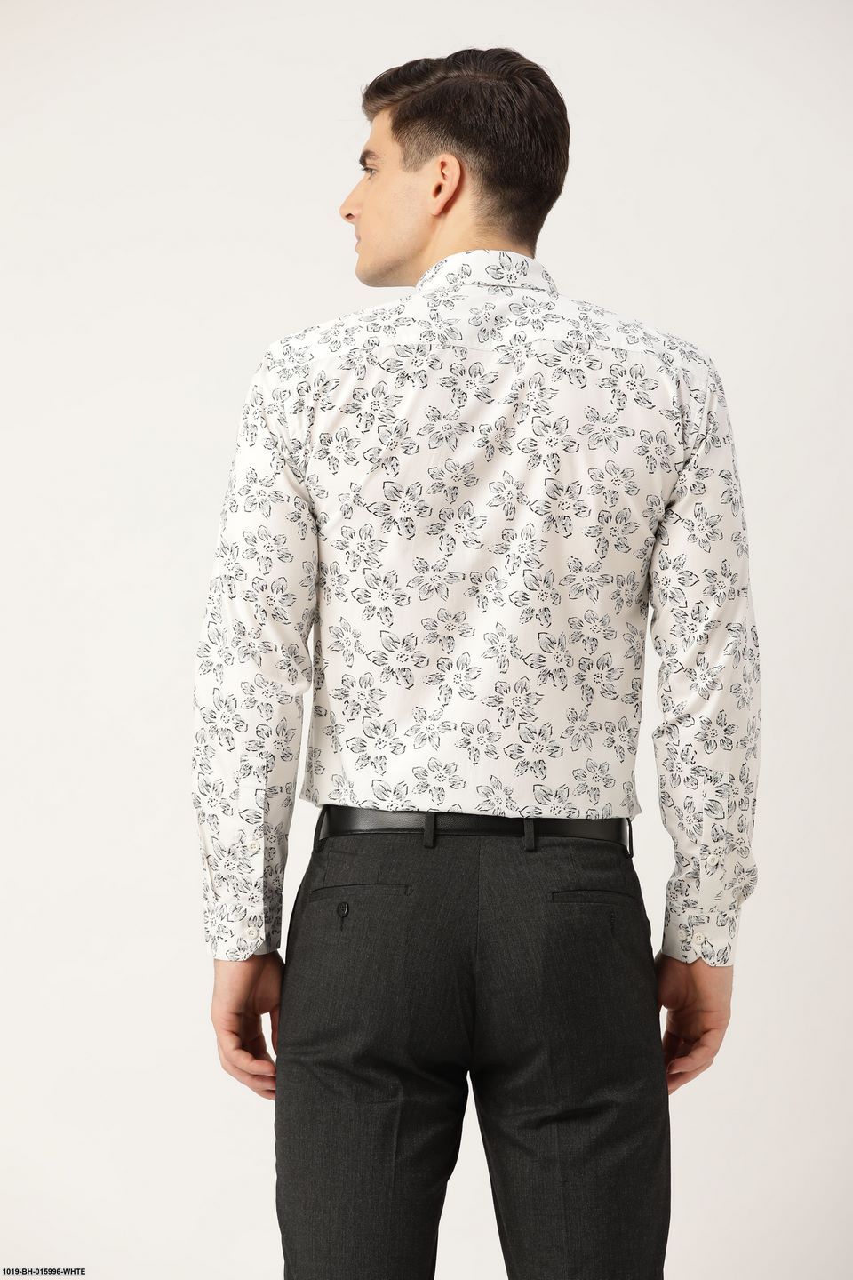 Men's Cotton White & Black Printed Formal Shirt