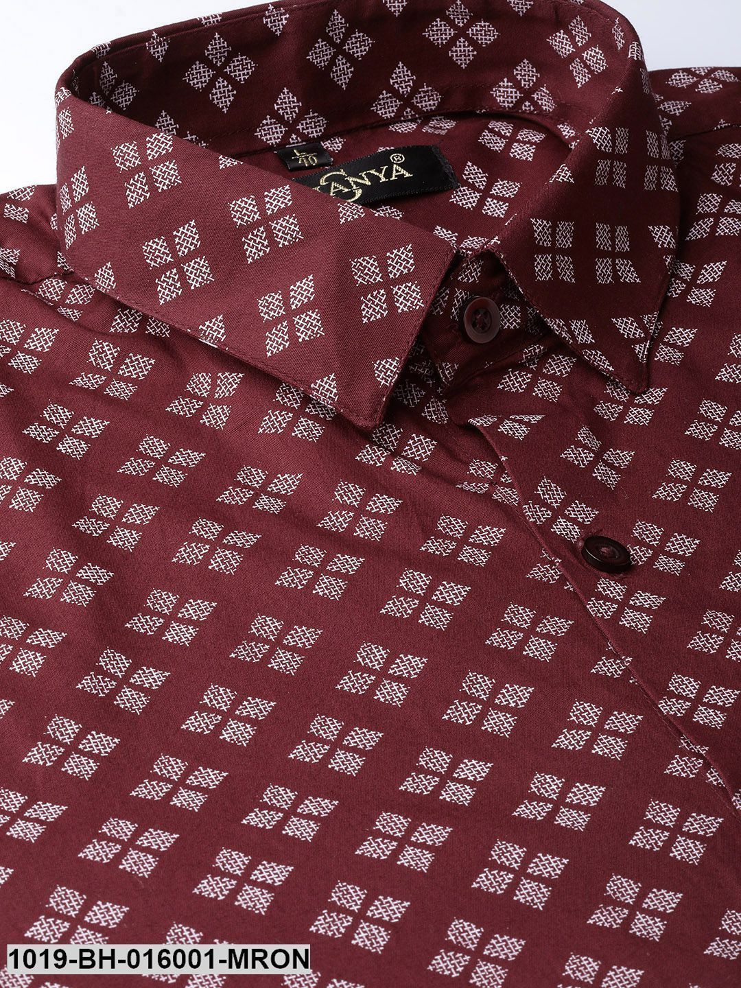 Men's Cotton Maroon & White Printed Formal Shirt