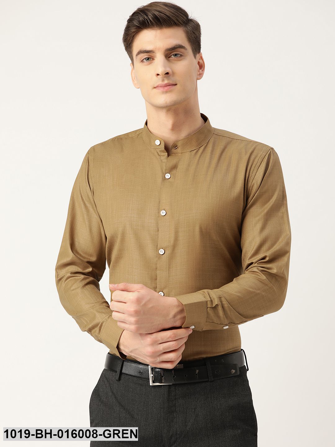 Men's Cotton Moss Green Chinese Collar Shirt