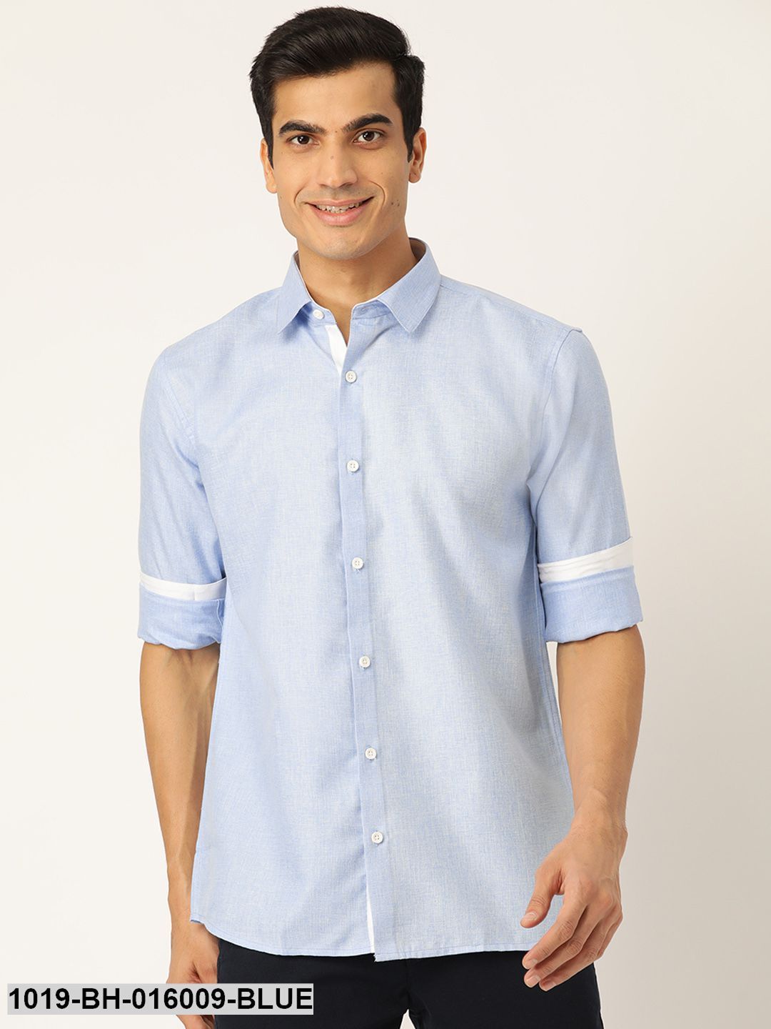 Men's Cotton Linen Blue Casual Shirt