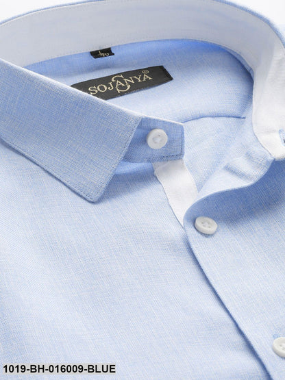 Men's Cotton Linen Blue Casual Shirt