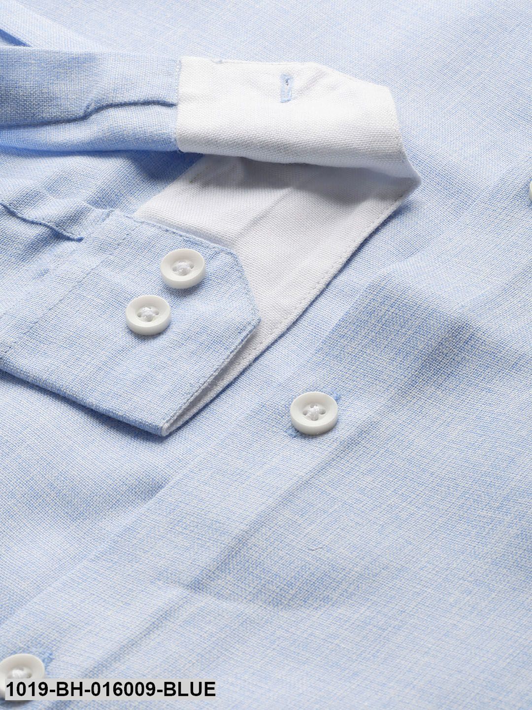 Men's Cotton Linen Blue Casual Shirt