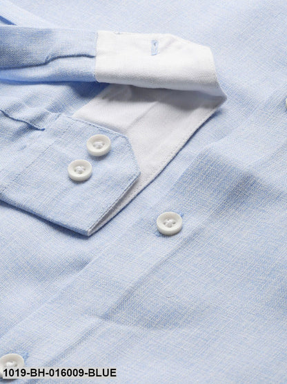 Men's Cotton Linen Blue Casual Shirt