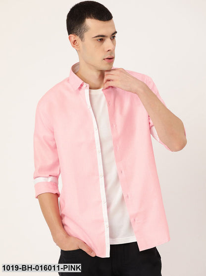 Men's Cotton Linen Pink Casual Shirt