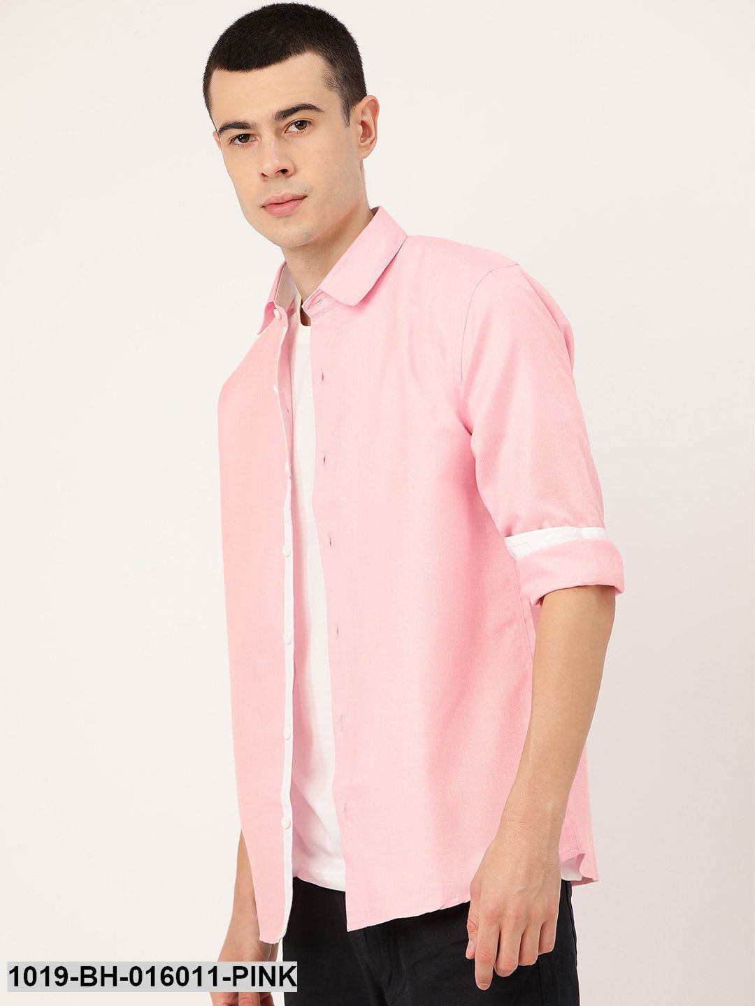 Men's Cotton Linen Pink Casual Shirt