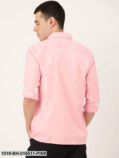 Men's Cotton Linen Pink Casual Shirt