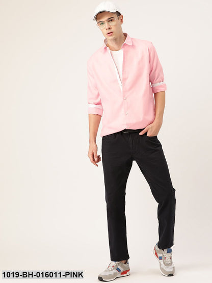 Men's Cotton Linen Pink Casual Shirt