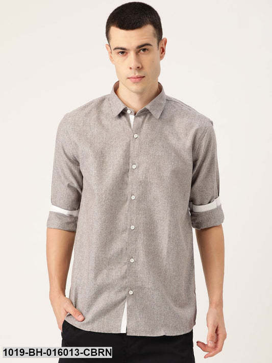 Men's Cotton Linen Coffee Brown Casual Shirt