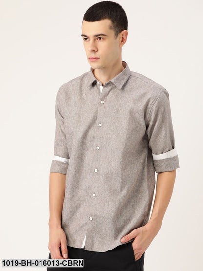 Men's Cotton Linen Coffee Brown Casual Shirt