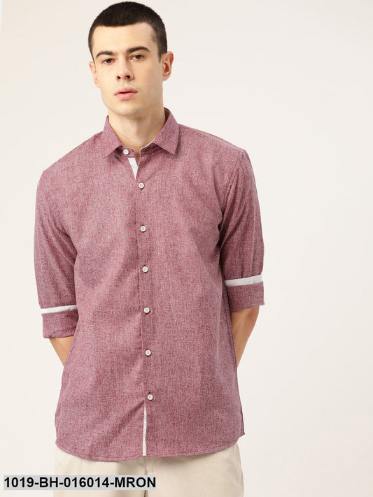 Men's Cotton Linen Maroon Casual Shirt