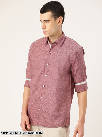 Men's Cotton Linen Maroon Casual Shirt