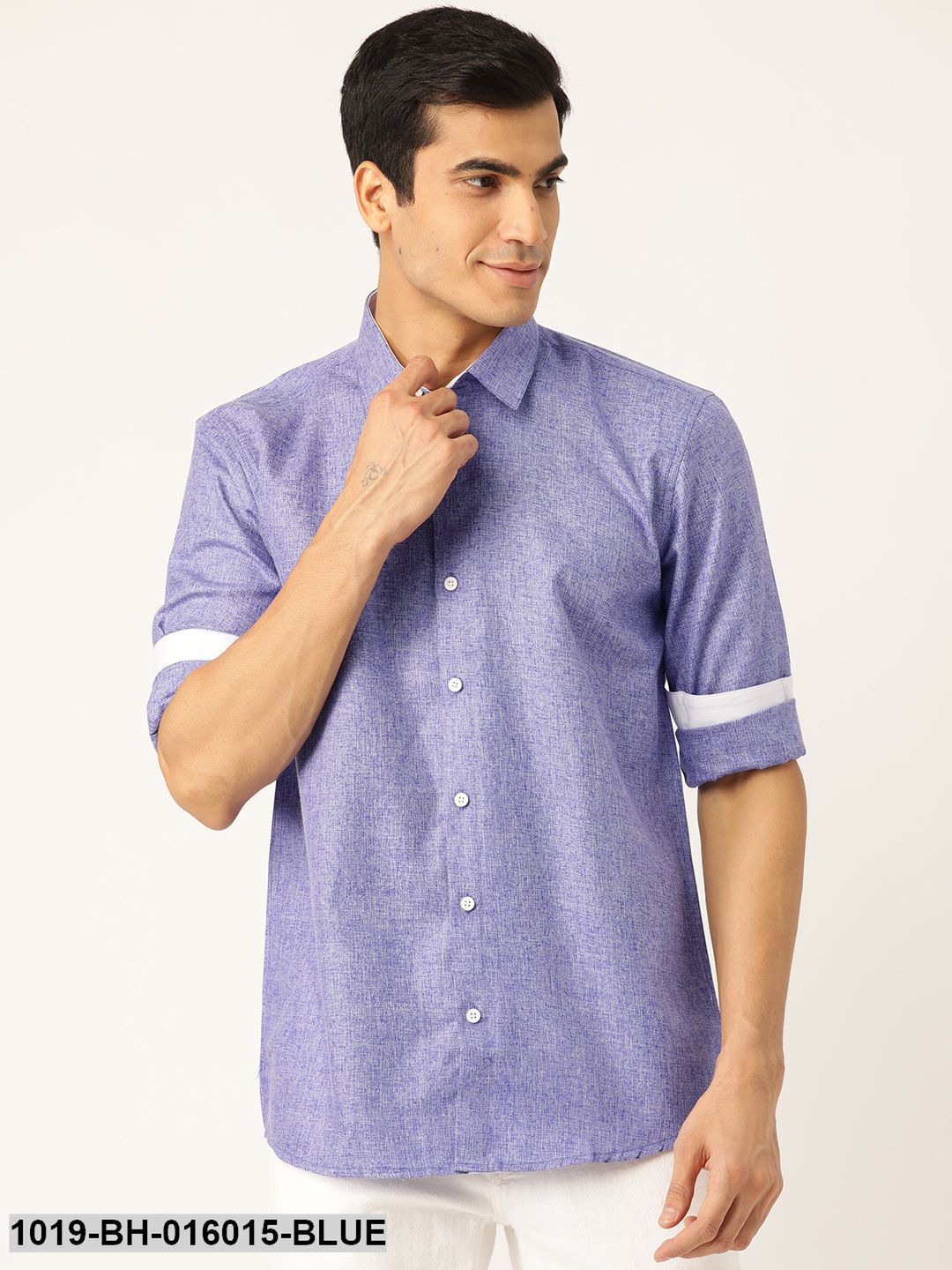 Men's Cotton Linen Indigo Blue Casual Shirt