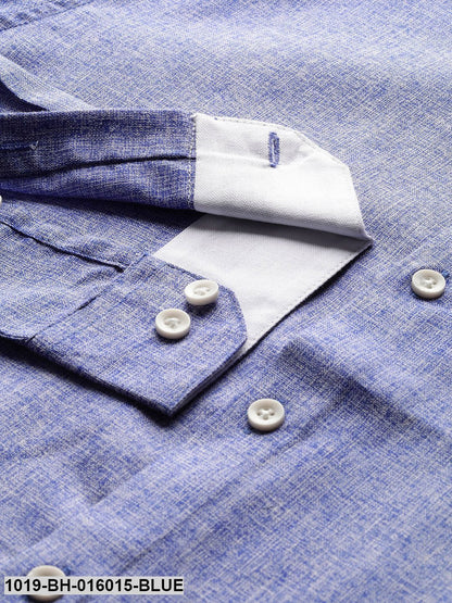 Men's Cotton Linen Indigo Blue Casual Shirt