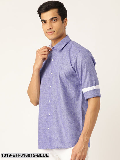 Men's Cotton Linen Indigo Blue Casual Shirt