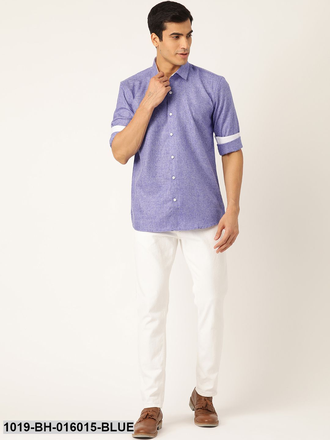 Men's Cotton Linen Indigo Blue Casual Shirt