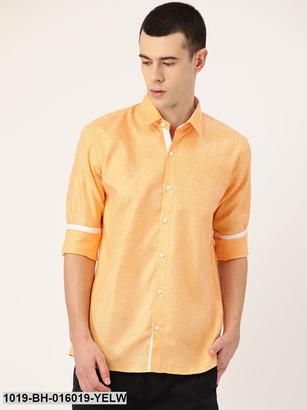 Men's Cotton Linen Dark Yellow Casual Shirt