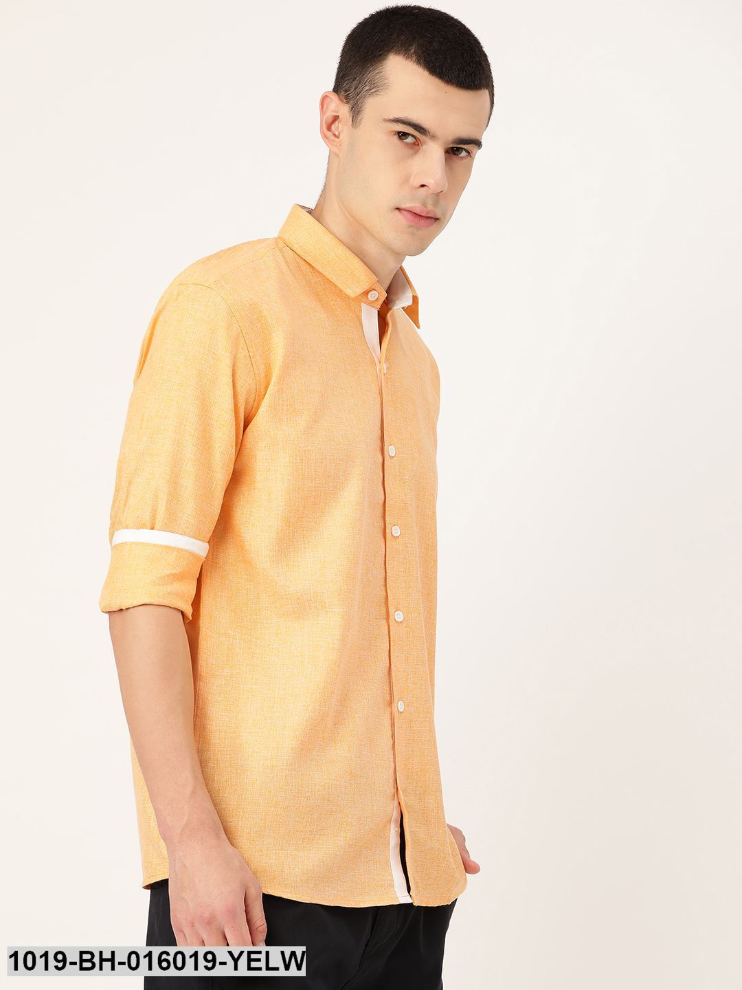 Men's Cotton Linen Dark Yellow Casual Shirt