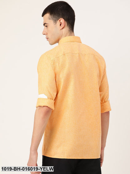 Men's Cotton Linen Dark Yellow Casual Shirt