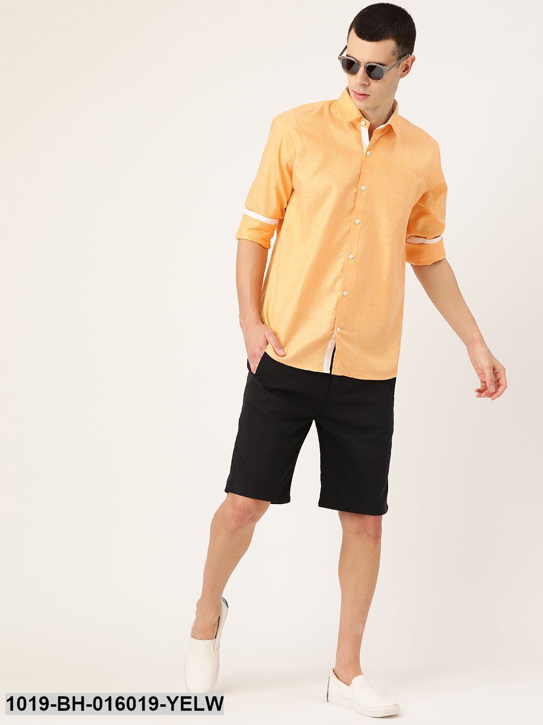 Men's Cotton Linen Dark Yellow Casual Shirt