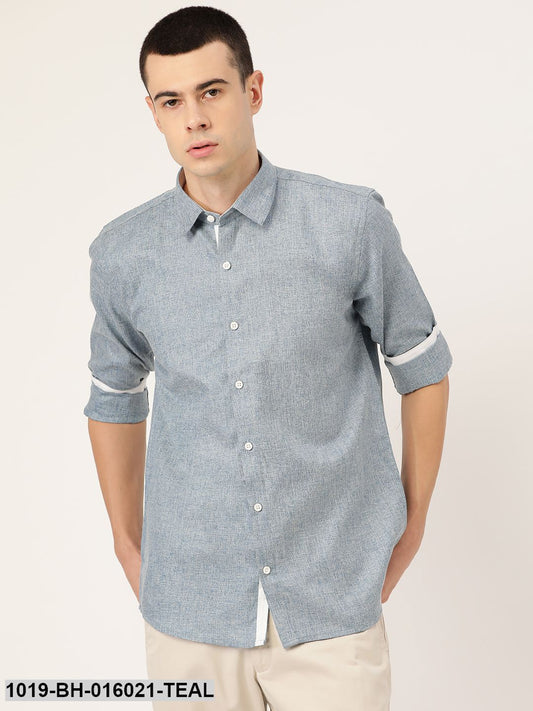 Men's Cotton Linen Teal Green Casual Shirt