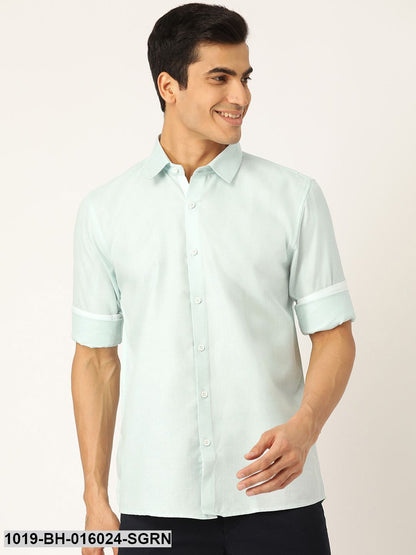 Men's Cotton Linen Sea Green Casual Shirt