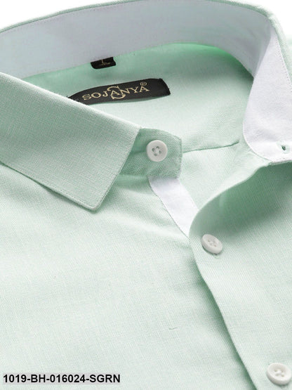 Men's Cotton Linen Sea Green Casual Shirt