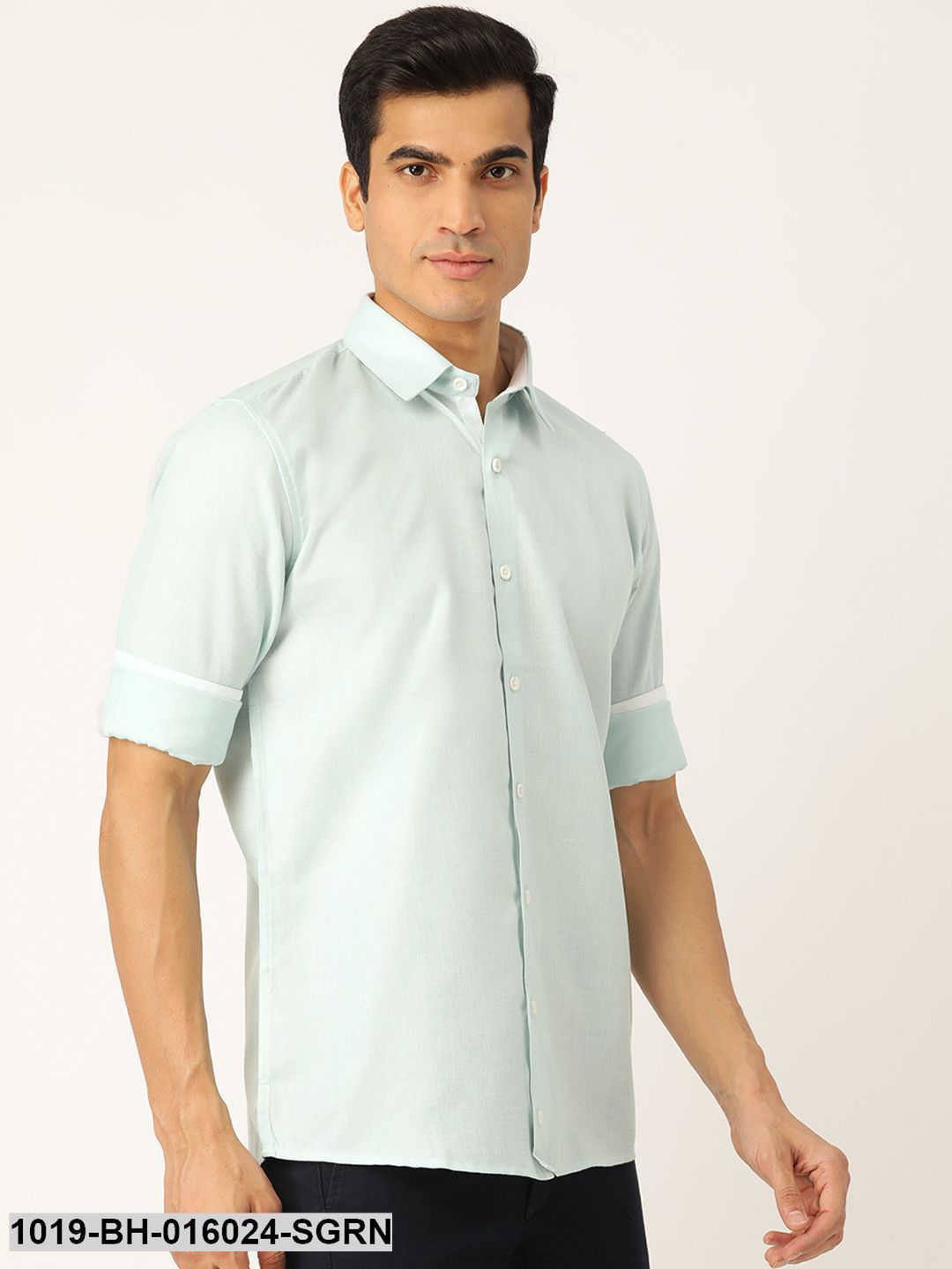 Men's Cotton Linen Sea Green Casual Shirt