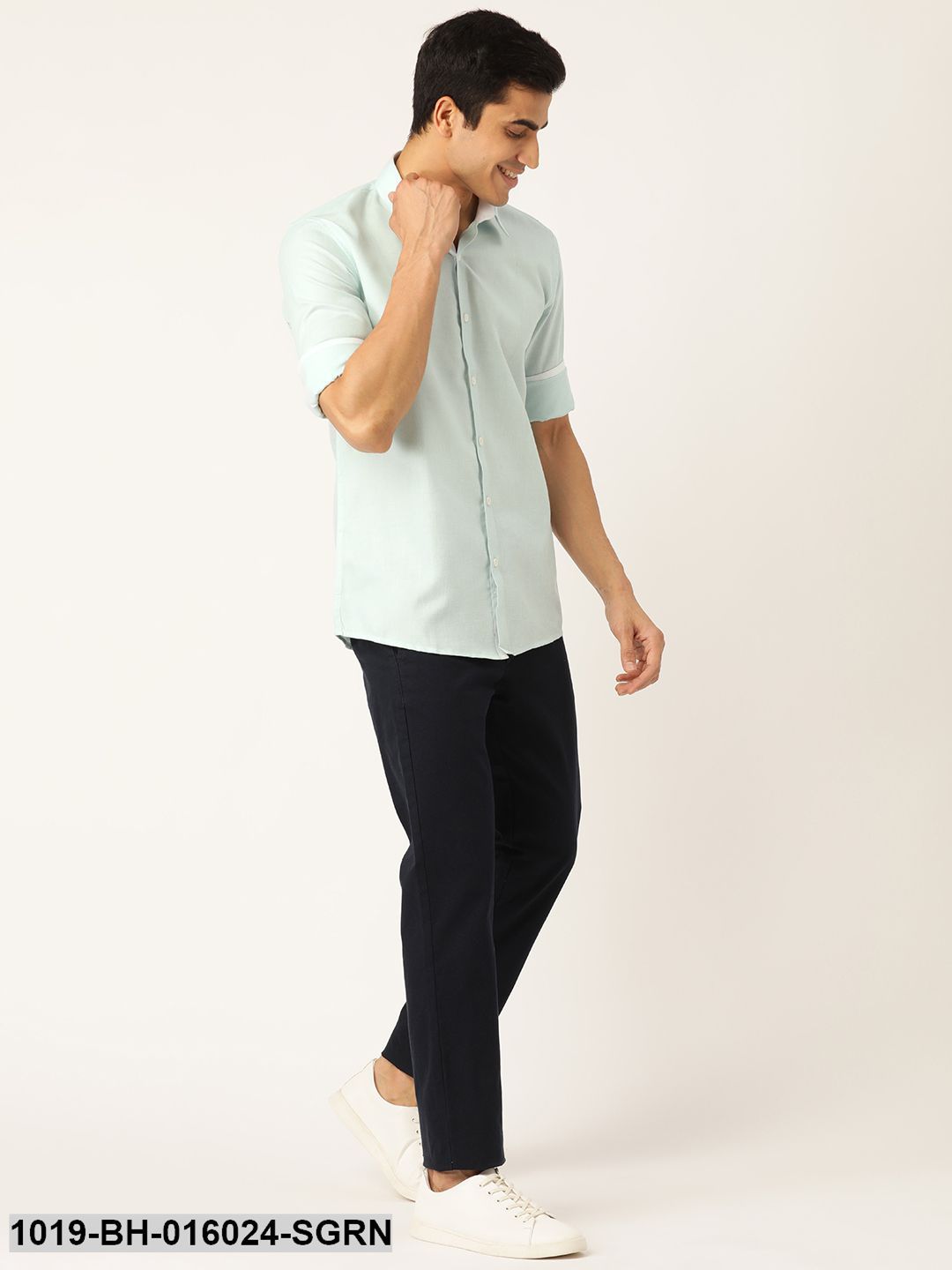 Men's Cotton Linen Sea Green Casual Shirt