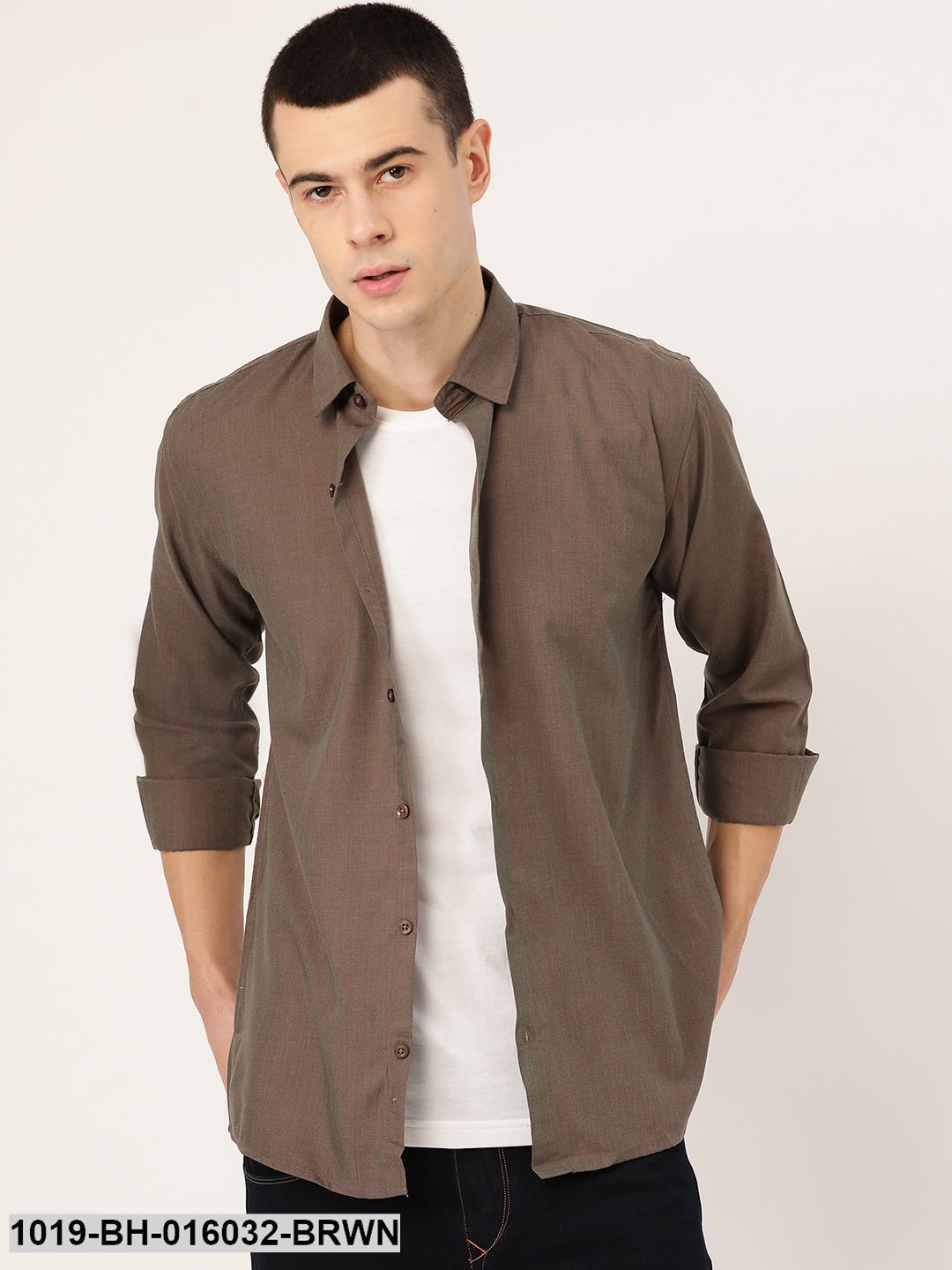 Men's Cotton Dark Brown Casual Shirt