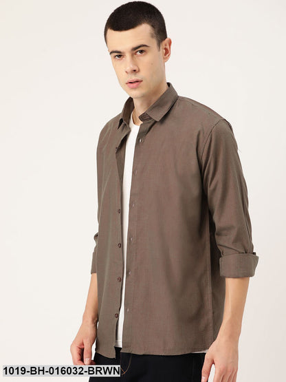 Men's Cotton Dark Brown Casual Shirt