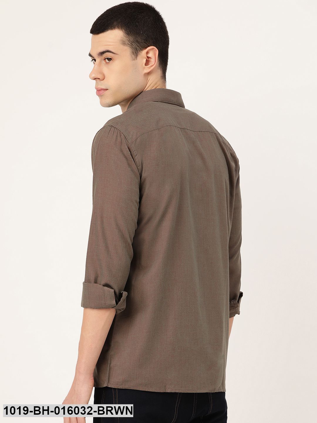 Men's Cotton Dark Brown Casual Shirt