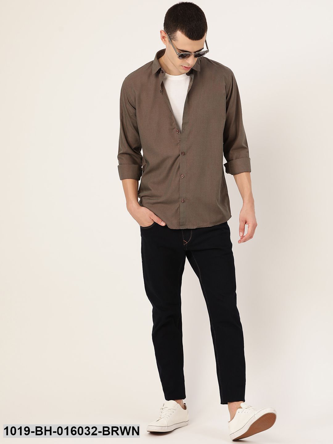 Men's Cotton Dark Brown Casual Shirt