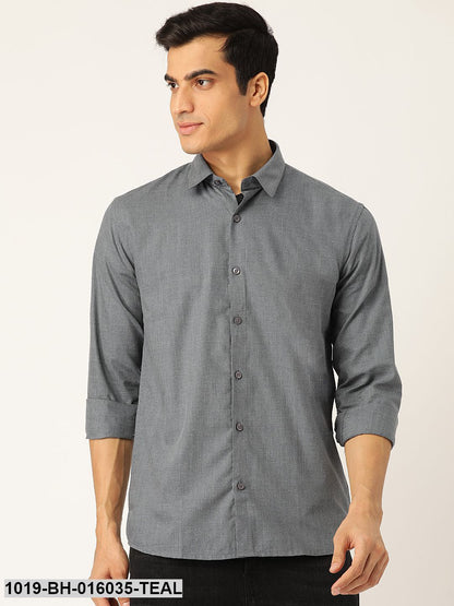 Men's Cotton Teal Blue Casual Shirt