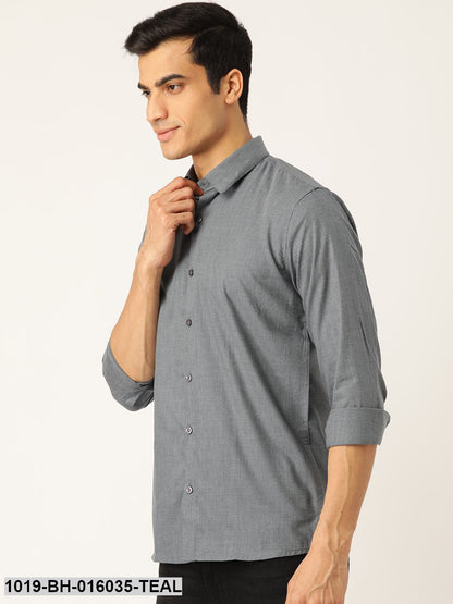 Men's Cotton Teal Blue Casual Shirt