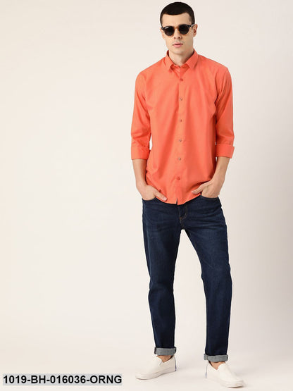 Men's Cotton Orange Casual Shirt