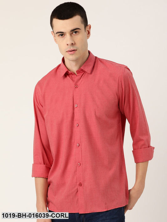 Men's Cotton Coral Red Casual Shirt