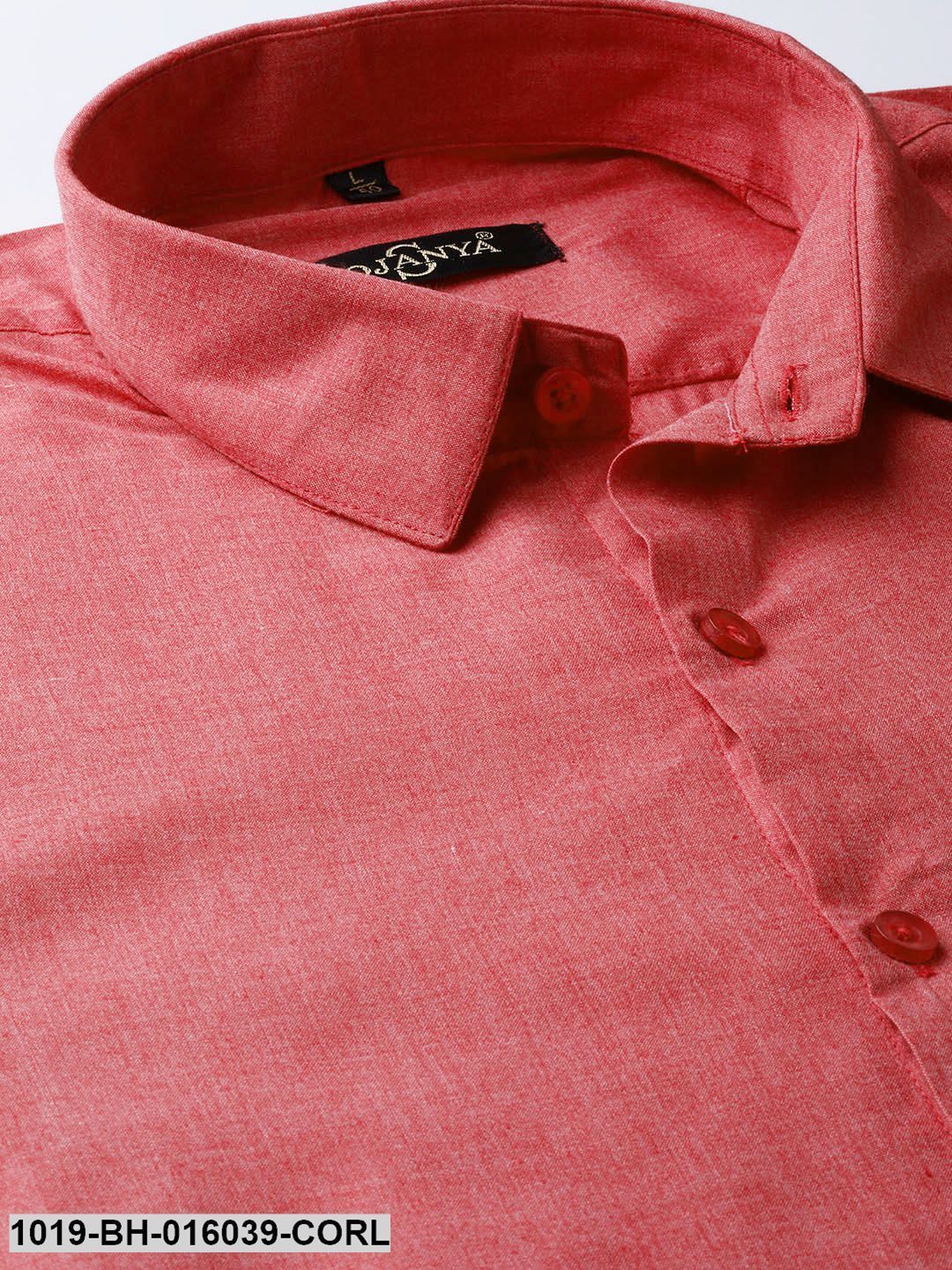 Men's Cotton Coral Red Casual Shirt