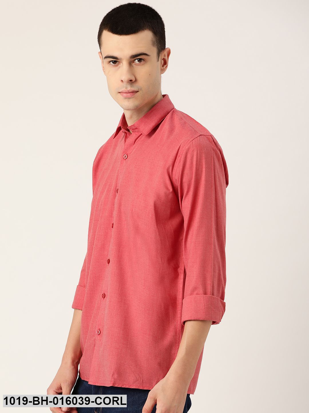 Men's Cotton Coral Red Casual Shirt