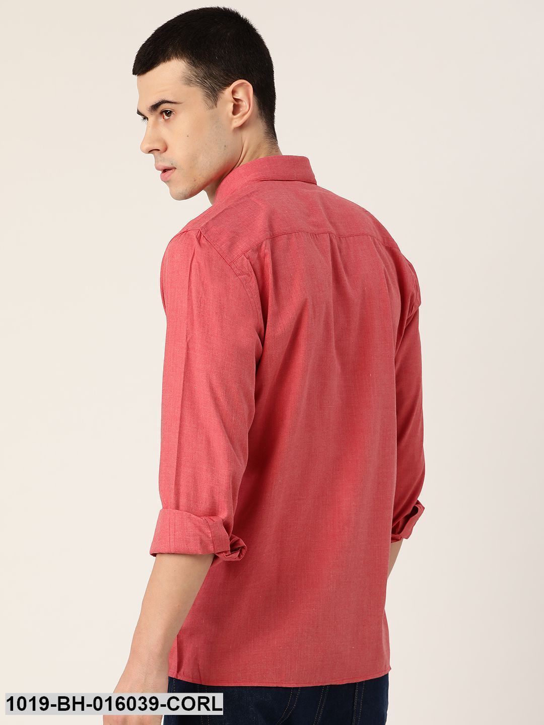 Men's Cotton Coral Red Casual Shirt